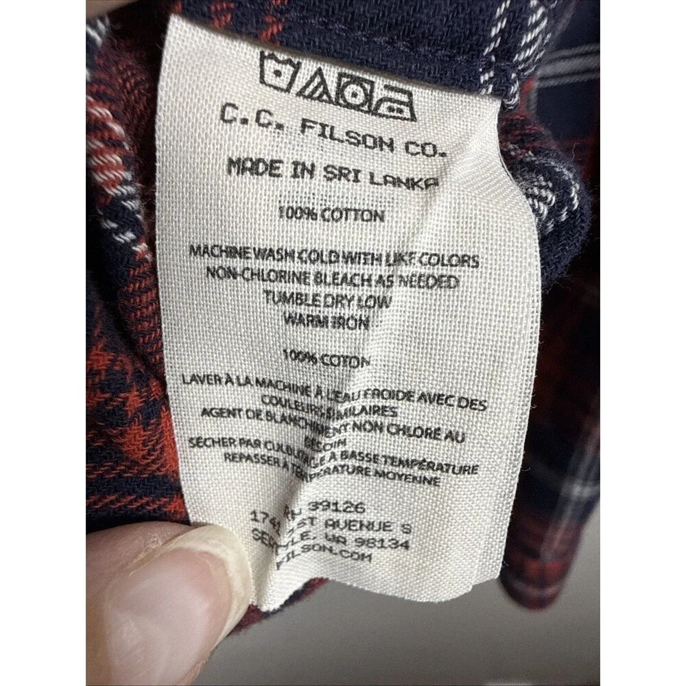 Filson Scout Button Up Shirt Flannel Plaid Shirt Size Large Red White Blue